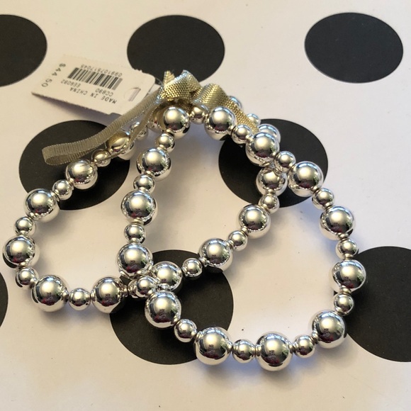 Authentic J. Crew Silver Beaded Elastic  Bracelet Set of 2.  New with tag. - Picture 4 of 10